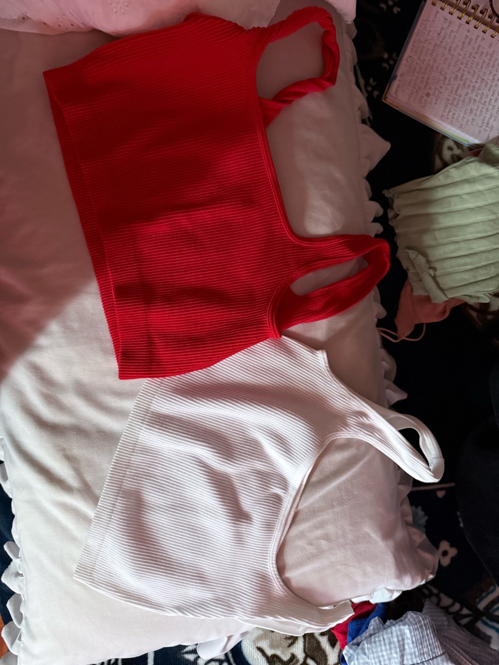 Ribbed Tank Bralettes in Red and White